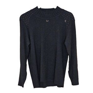 Vtg Wool Sweater Women L Black Italy LS Fairy Grunge Mobwife Rhinestones FLAW